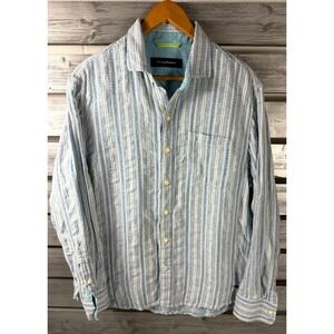 Tommy Bahama Shirt Mens M Blue Striped Long Sleeve Button Up Linen Blend